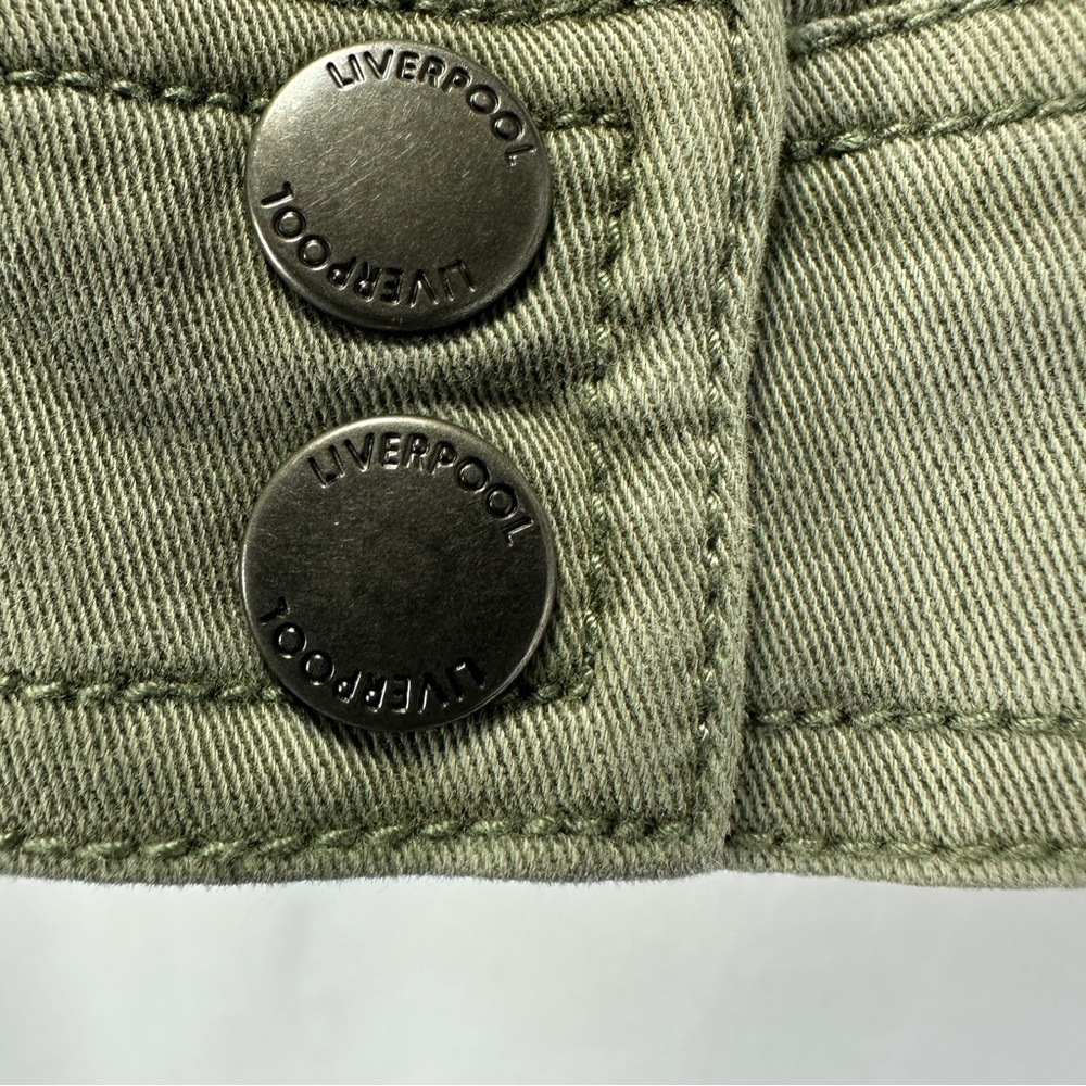 Liverpool Green Denim Jacket Mandarin Collar Size Small Olive - Picture 5 of 8